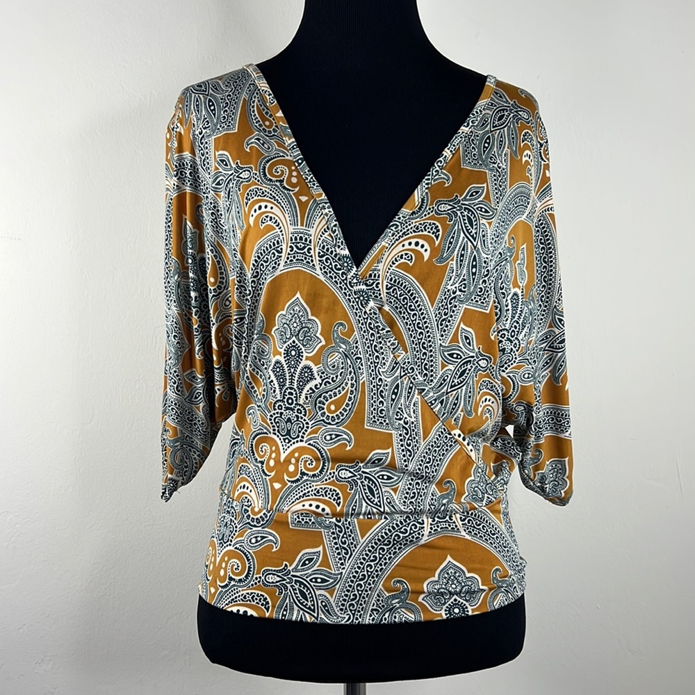 YETTS Faux Wrap Cold Shoulder Top M